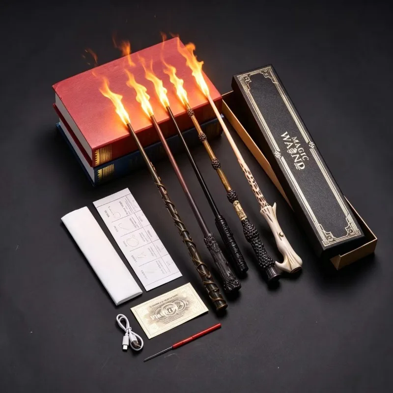 Harry Potter fire wand USB rechargeable flame wand with gift box Hogwarts tickets brochures magic props Cosplay collection gifts