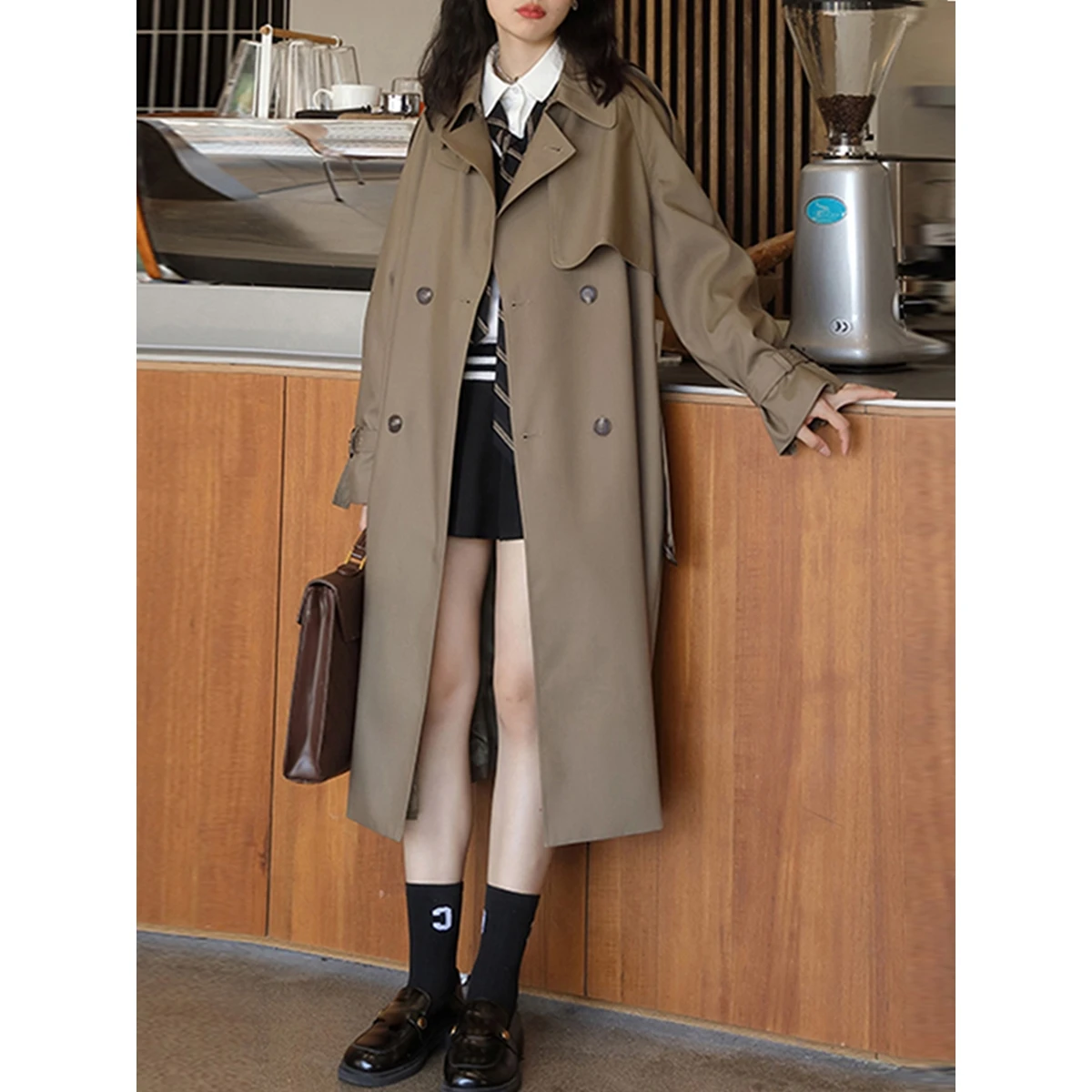 

Женское пальто цвета хаки Off2025: Новая весенне-осенняя коллекция в корейском стиле, средней длины, высококачественная ветровка для невысоких женщин