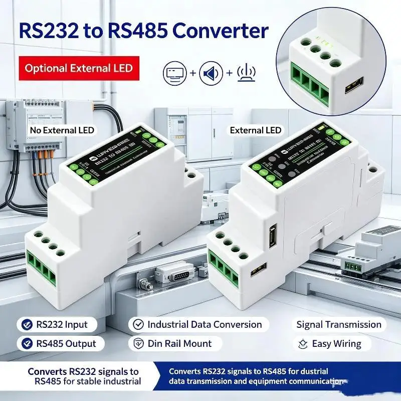RS232 to RS485 Converter Isolated Protection 1 Set High Stability Industrial Adapter for Automation Control Systems