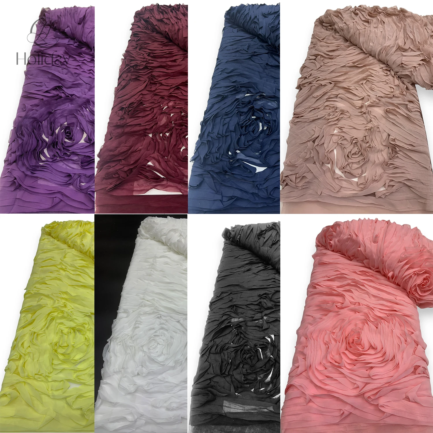 Luxurious New Chiffon: Intricate Layered Texture for High - end Use，with Delicate Floral Texture:
