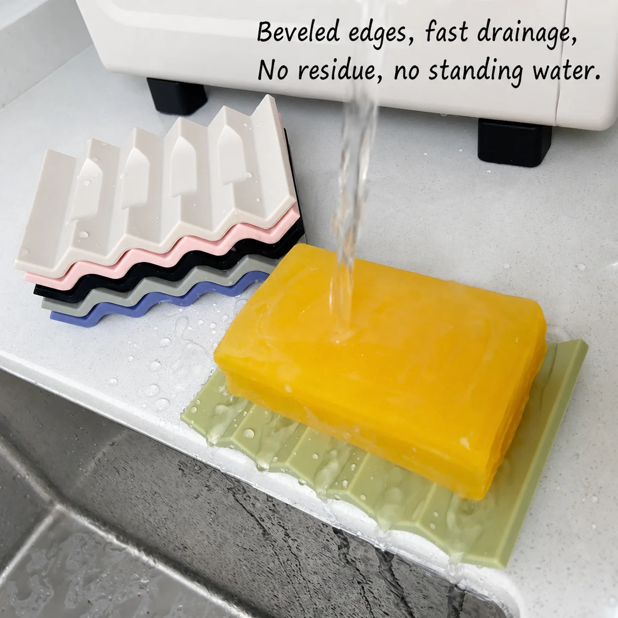 Non-Slip Soap Tray Minimalist Wide Wave Soap Dish Silicone Soap Dish Soft For Travel Kitchen Countertop Bathroom Vanity