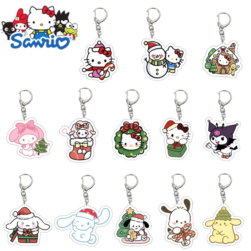 New Sanrio Series Christmas Dress Up Keychain Cute Cartoon Hello Kitty My Melody Acrylic Backpack Pendant Decoration Wholesale