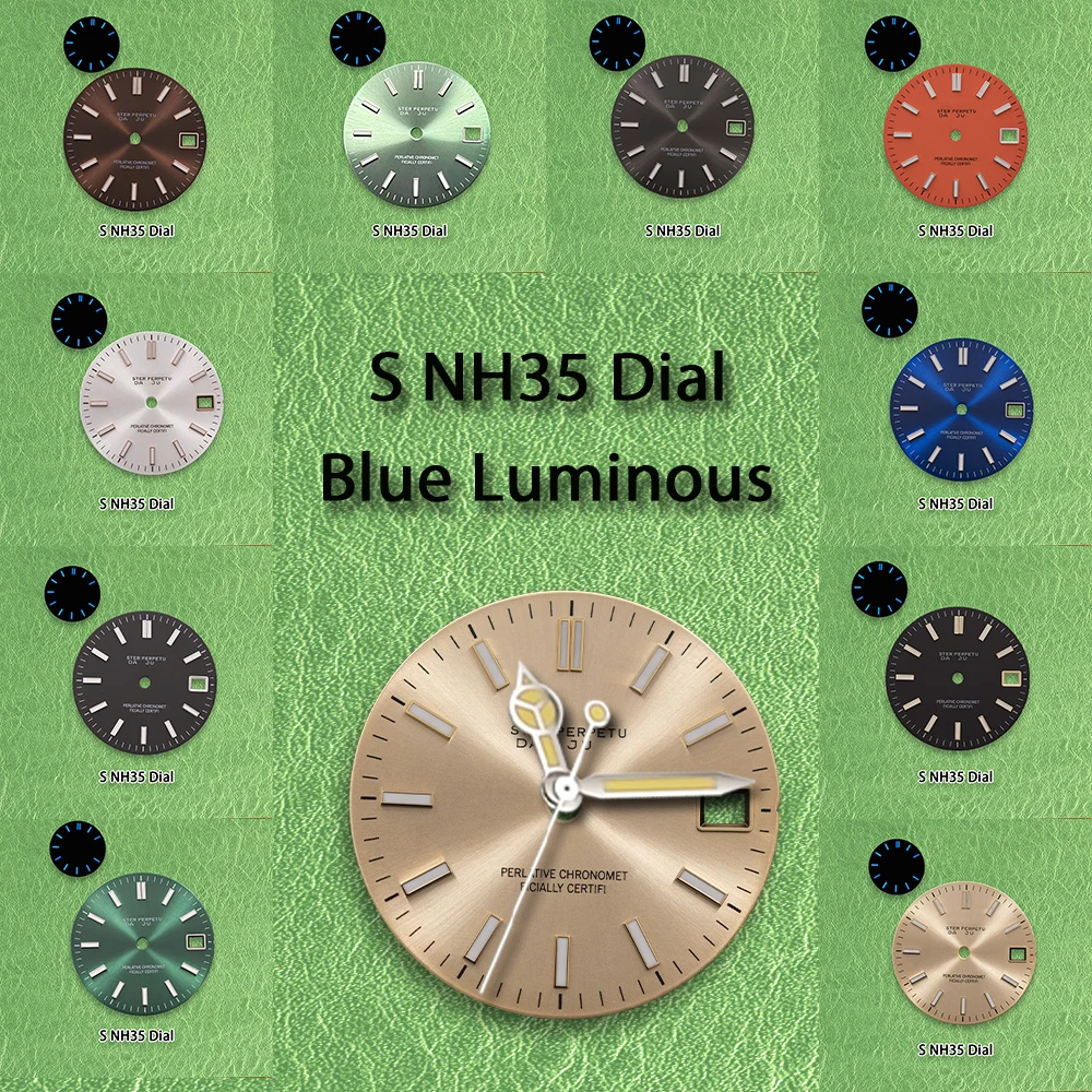 S Logo Dial NH35 28.5mm Sunlight Log Dial Fit NH36 Movement Ice Blue Luminous Quality Delicate Watch Modification Accessories