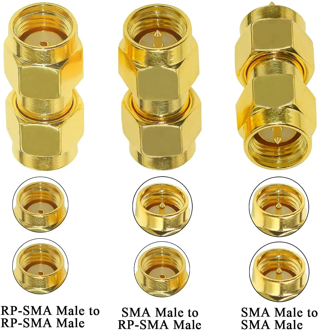 Kit de adaptador SMA macho a macho, conector RFCoax recto, convertidor de acoplador RP SMA macho a macho, 3 tipos por lote, 2 uds.