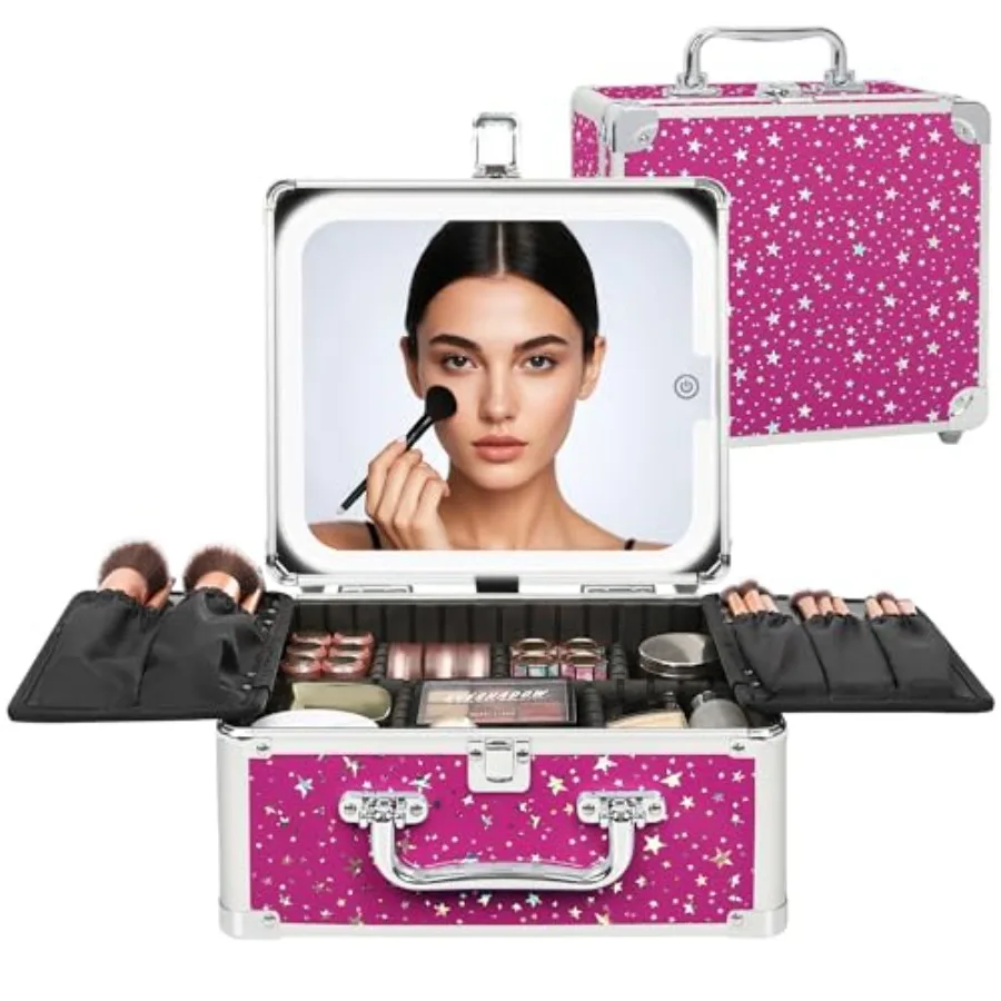 

Косметичка с LED-зеркалом, дорожный кейс для макияжа с перезаряжаемым зеркалом с подсветкой, органайзер для косметических кистей и хранения косметики для женщин
