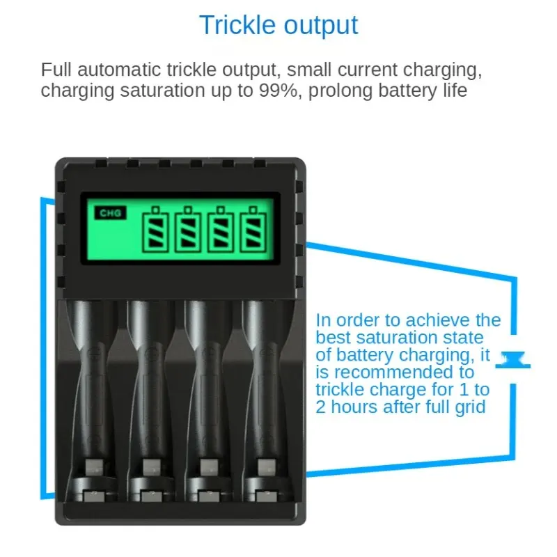 4 Slots Inteligent LCD Display Battery Charger Suitable for 1.2V AAAVAA Ni-Cd/Ni-Mh Rechargeable Battery Fast Charging Durable