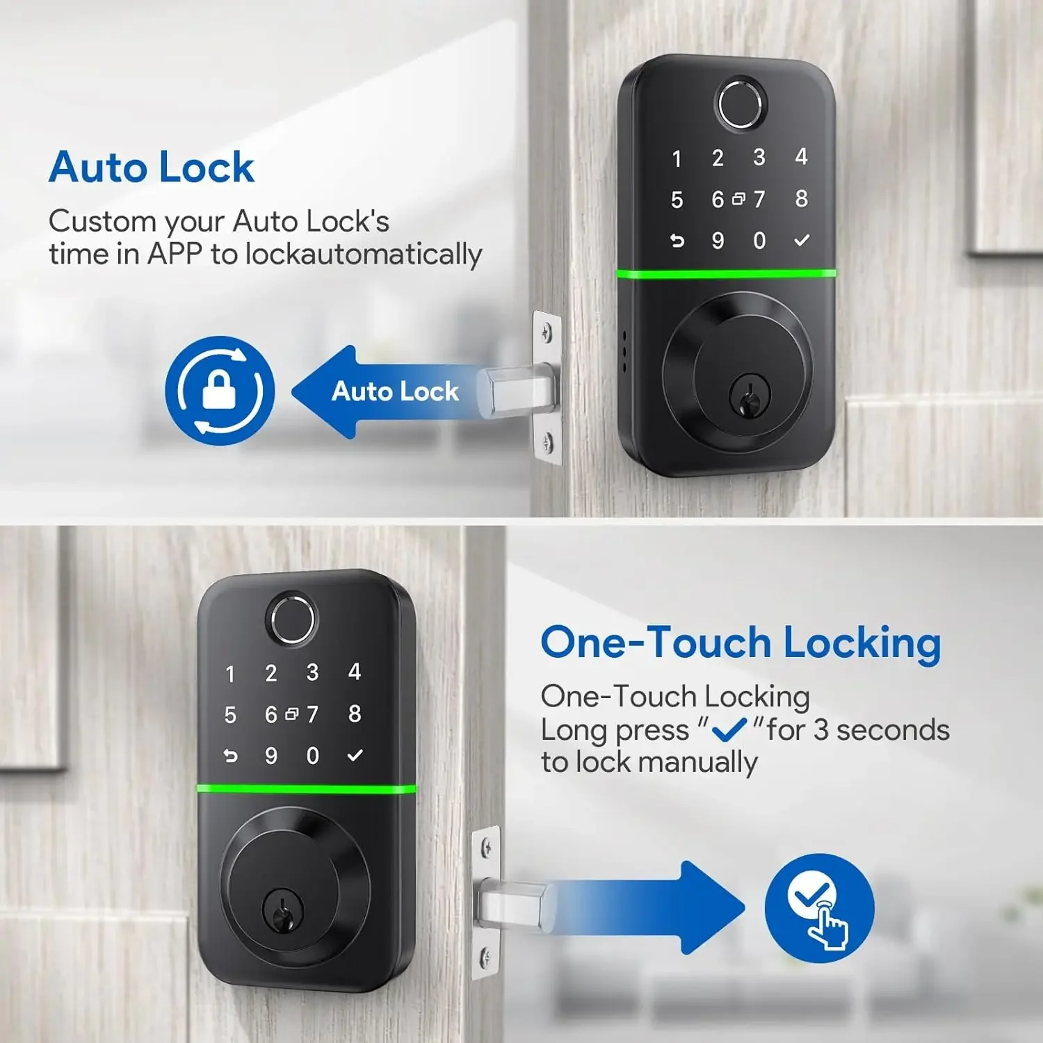 Imagem -05 - Impermeável Smart Door Lock Deadbolt com Teclado Fechadura de Impressão Digital Fechadura Eletrônica com Bluetooth e Controle de Aplicativos Ip66