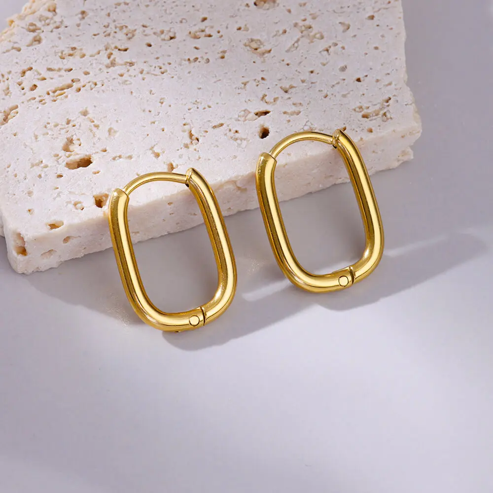 Pendientes de aro lisos en forma de U para mujer, aretes de acero inoxidable de Color dorado, joyería circular con hebilla para la oreja para fiesta, 2024