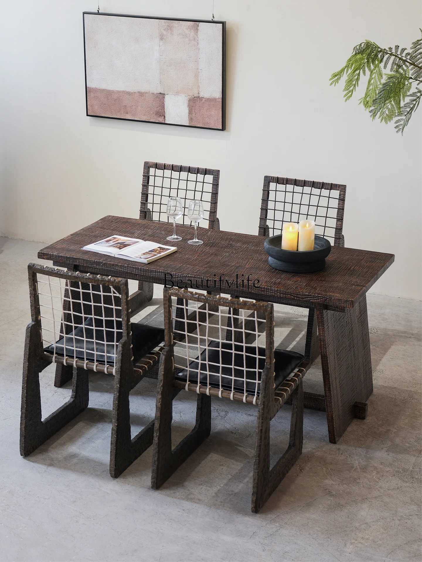 

3Wabi Sandy Wind Home Solid Wood Dining Table Vintage Eating Table