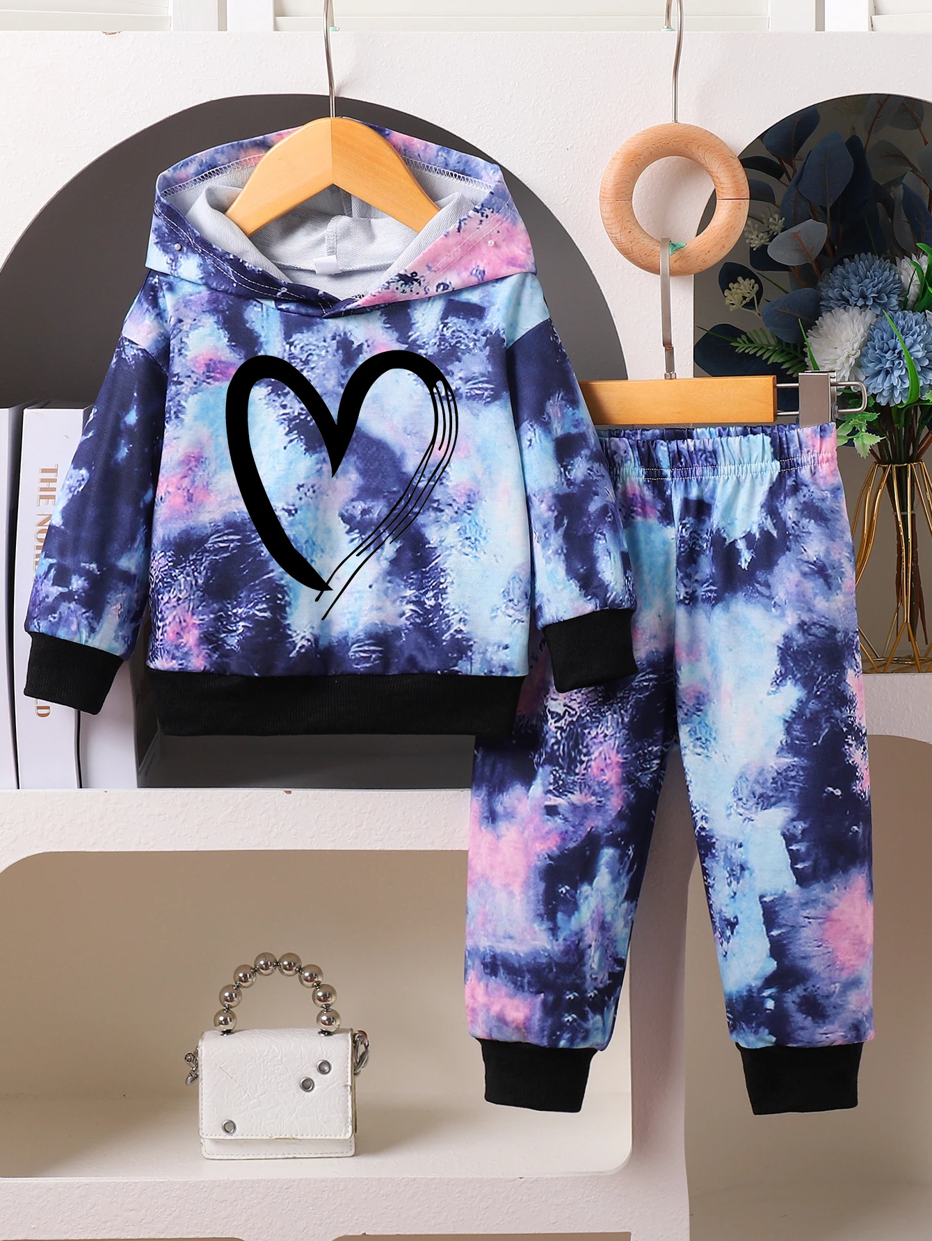 

Purple-Blue-Pink Gradient Tie-Dye Set - Kids' Stylish Trendy Two-Piece