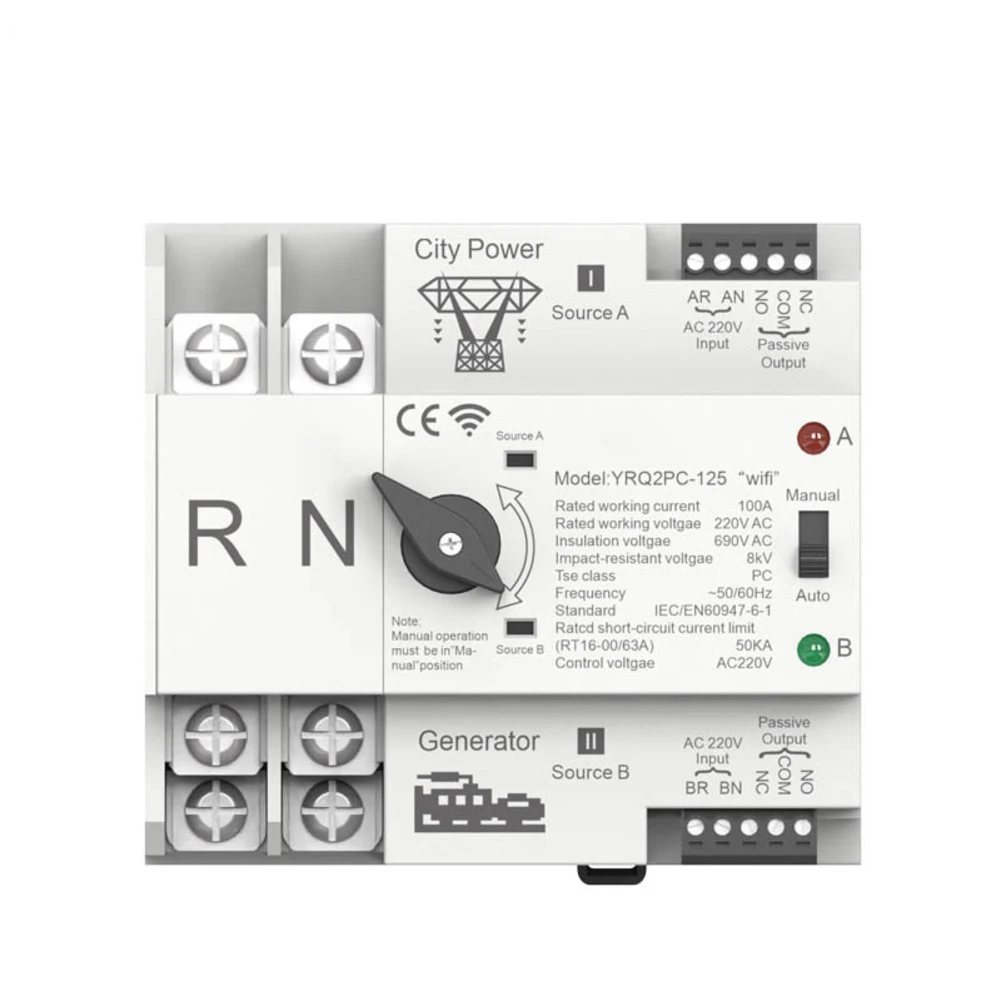 

WiFi Dual Power For ATS Automatic Transfer Switch Timer Relay 125A AC 110V 220V 400V for Continuous Power Supply Control