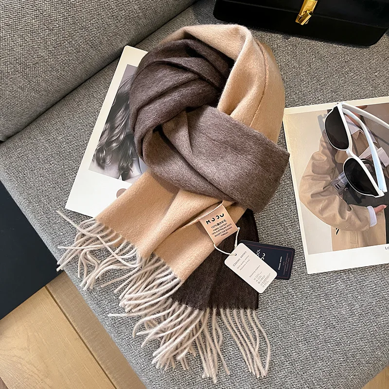 

2023 Autumn/Winter New100% Pure Cashmere Tassel Women's Scarf Fashion Light Luxury Gradual Water Wave Pattern Warm Overlay Shawl