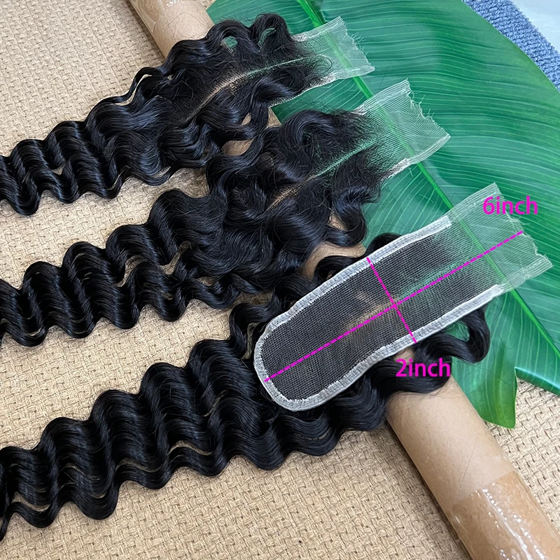 Onda profunda 2x6 hd fechamento de renda apenas cabelo virgem real hd fechamento de renda derreter pele pré arrancado cabelo humano para mulher parte média