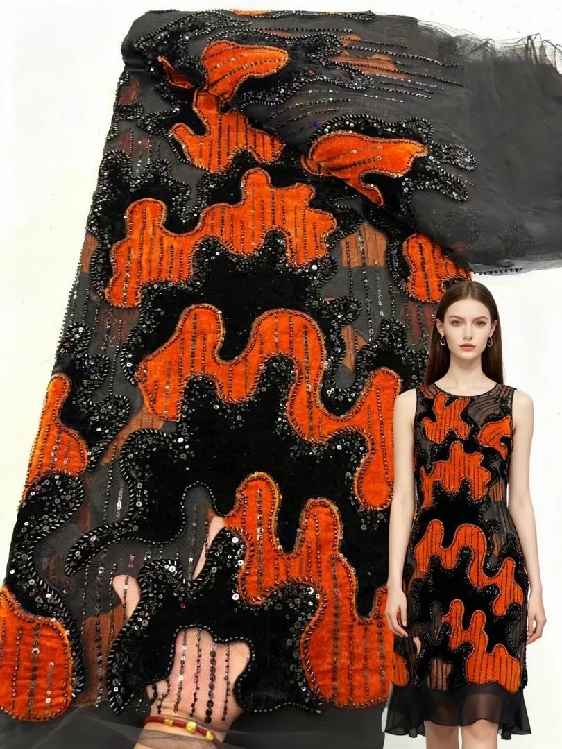 

African Velvet Lace Fabric 2025 High Quality Nigeria Lace 5 Yards French Beaded Lace Fabric For Party Wedding Dress Sewing Cloth