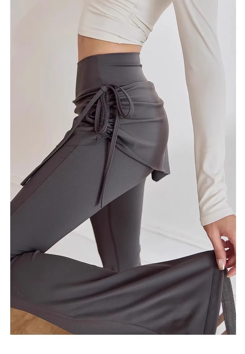 Women's Micro Flare Yoga Pants with Skirt Wrap - High Waist Tummy Control Butt Lifting Workout Leggings for Gym Pilates Training