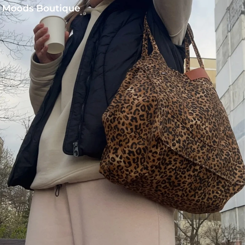 Borse a tracolla oversize con stampe leopardate per donna tela deformabile borse per la spesa di grande capacità 2023 inverno nuove borse di lusso