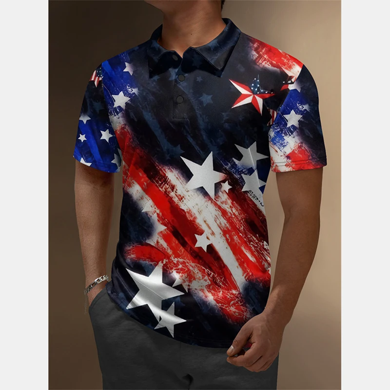 Retro Golden Dragon Polo Shirt Men's Clothing Street Harajuku Lapel Polo Shirts 3d Printed Irregular Pattern Flamingo Tee Top