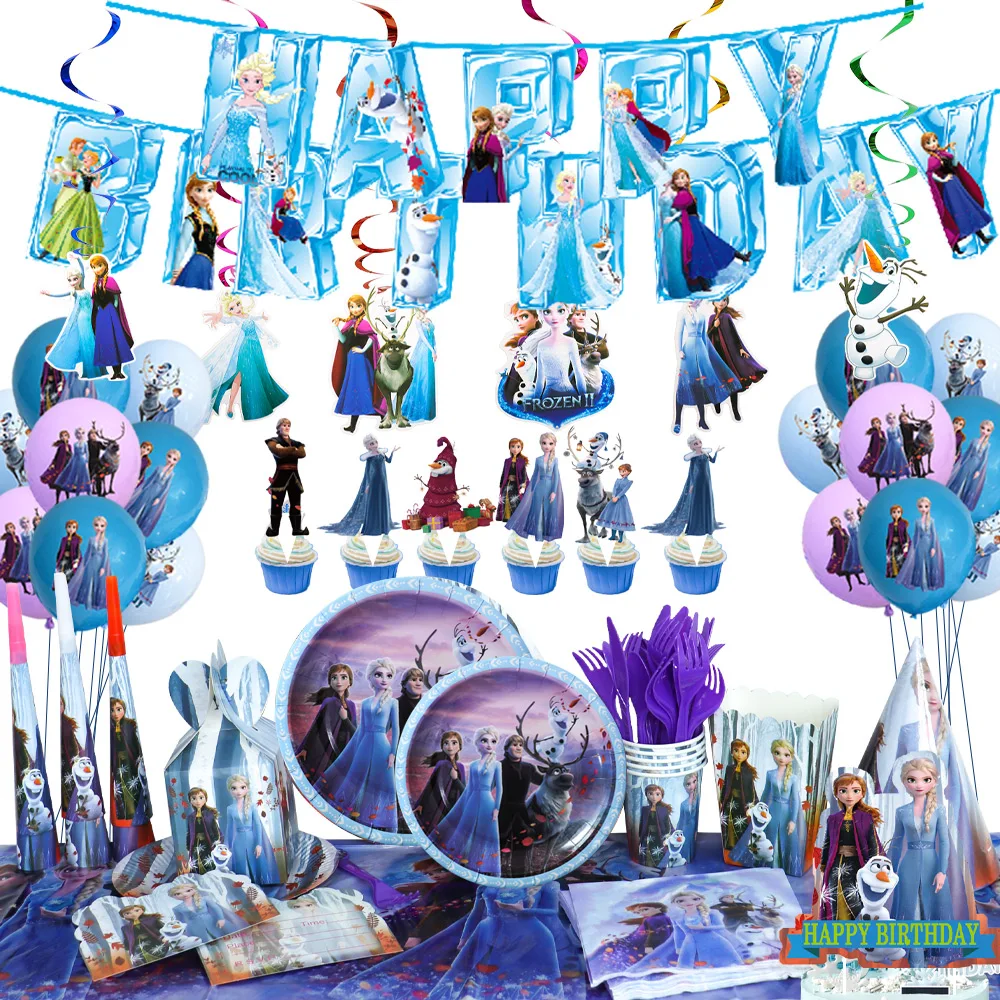 Frozen 2 Theme Birthday Party Decor Supplies Disposable Tableware Set Birthday Party Kids Favor Return Gift DIY Party Decor