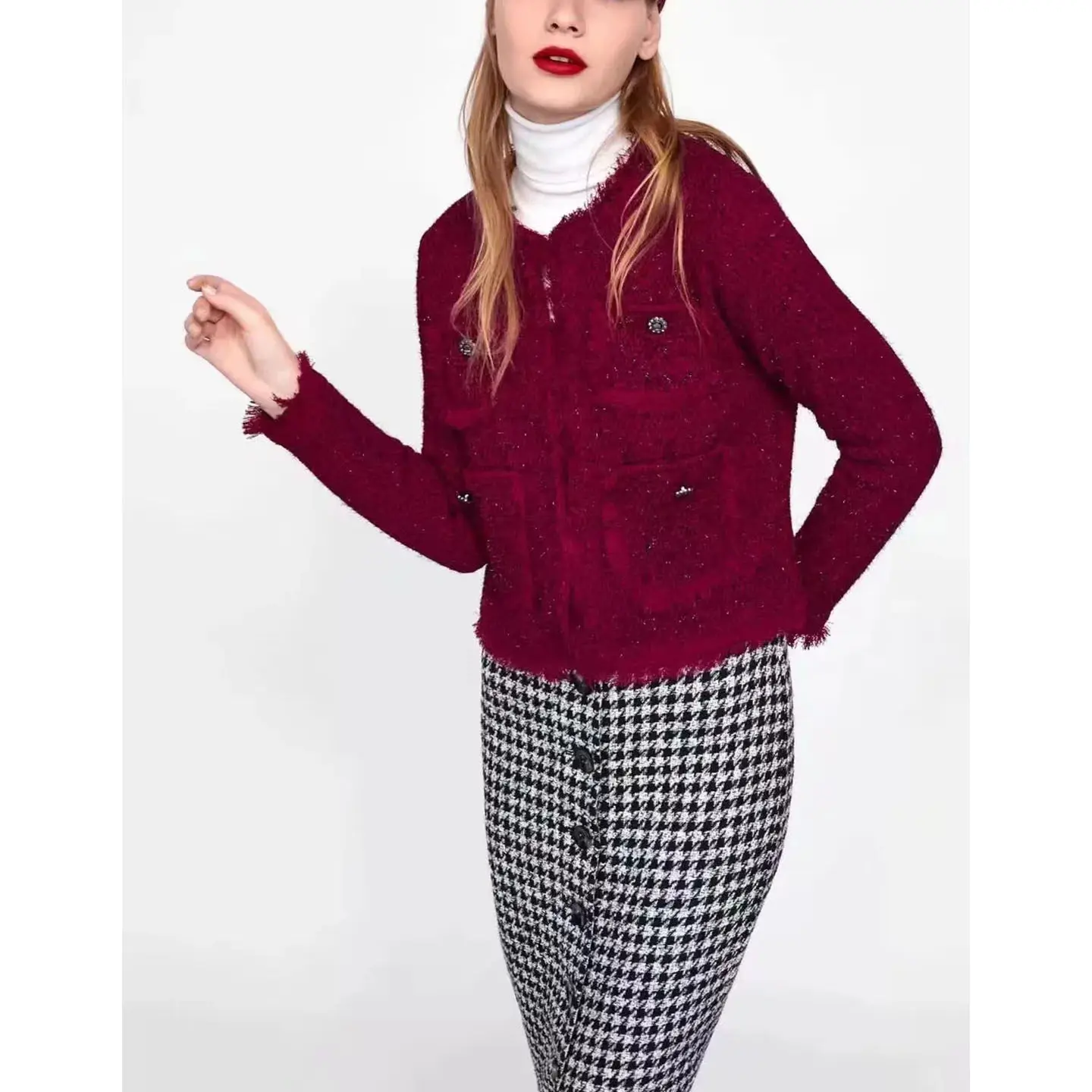 เสื้อโค้ทผ้าทวีดเนื้อนุ่มสำหรับผู้หญิง คอลเลคชั่นใหม่รับฤดูใบไม้ผลิ ทรงหลวม แขนยาว ดีไซน์หรูหรา แฟชั่นเสื้อคลุมสำหรับสุภาพสตรี