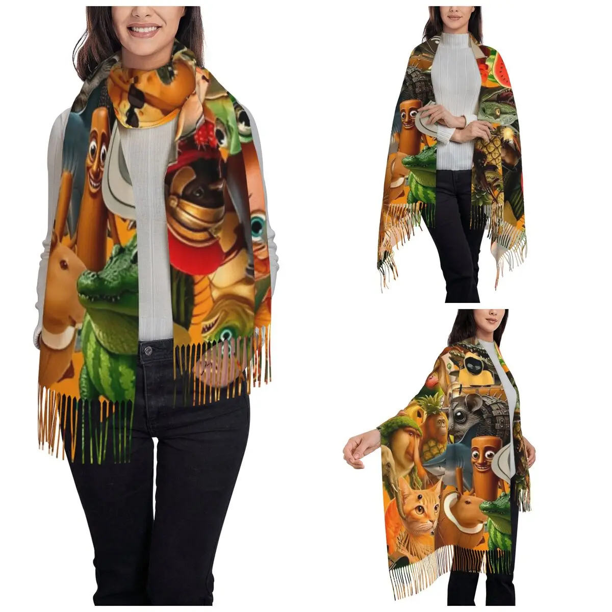 وشاح نسائي مع شرابة برينروت إيطالي مضحك AI ميمي طويل ناعم دافئ شال لف هدايا تونغ صحور أوشحة الباشمينا #2