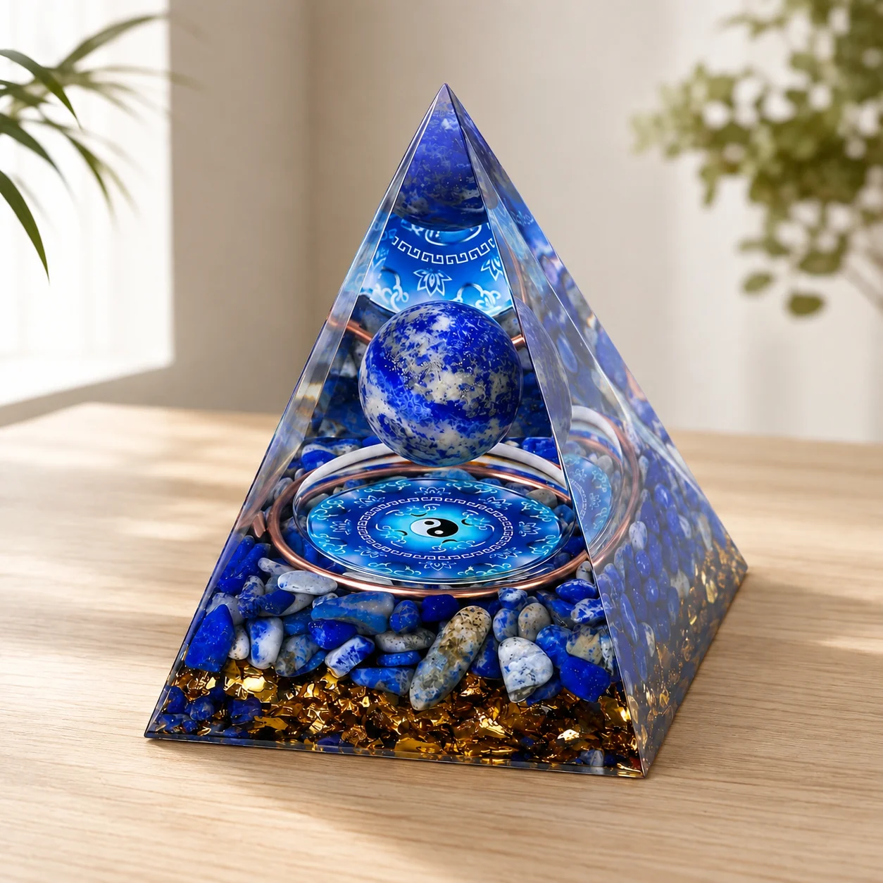 Orgonite Pyramid Lapis Lazuli Sphere Tai Yin Yang Symbol Reiki Chakra Healing Meditation Home Desk Decor Resin Craft Gift