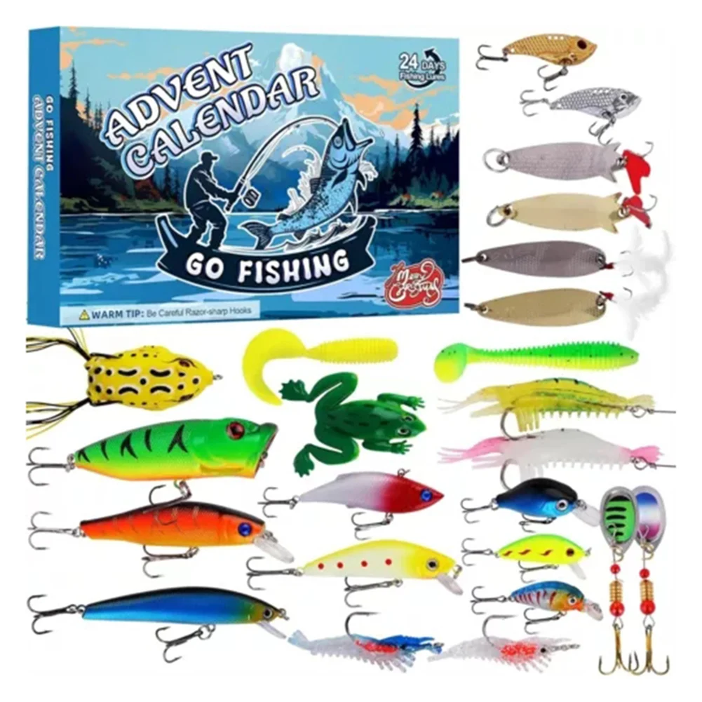 

24 Days Christmas Fishing Advent Calendar Toy Set with Versatile Combat Collection and Assorted Lures for Holiday Fun