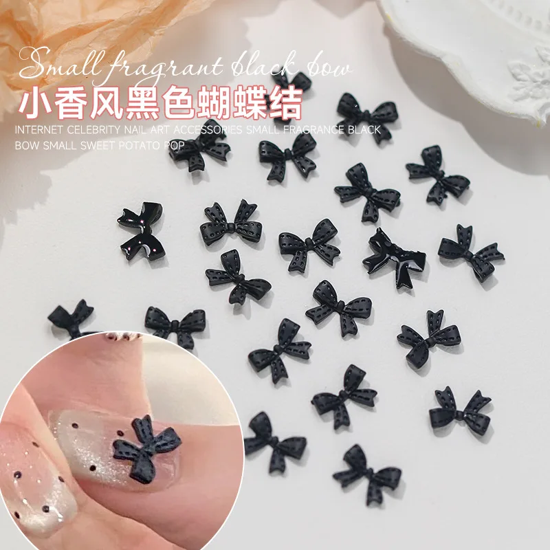 

50pcs Classic Black Butterfly Nail Charms Kawaii Bulk Mini Ribbon Bow Nail Art Accessories Nail Rhinestones DIY Decoration Parts