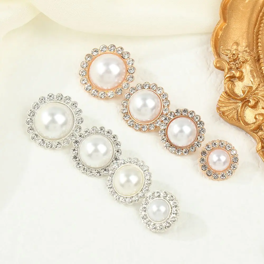 10Pcs Alloy Shiny Rhinestone Pearl Clothing Buttons DIY Clothing Sewing Button Needlework Handmade Accessories