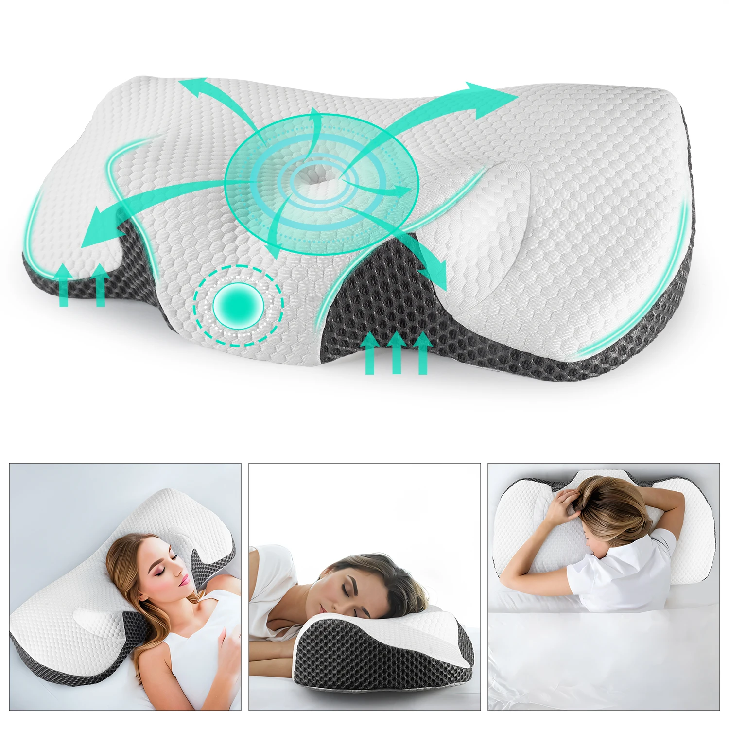 Memory Foam Kissen Kopfkissen, Ergonomisches Kissen, Orthopädisches Nackenkissen Kopfkissen für Seiten, Rücken & Bauchschläfer, nackenkissen für Männer, Frauen (65.8 x 35.6 x 12.5/12.2cm)