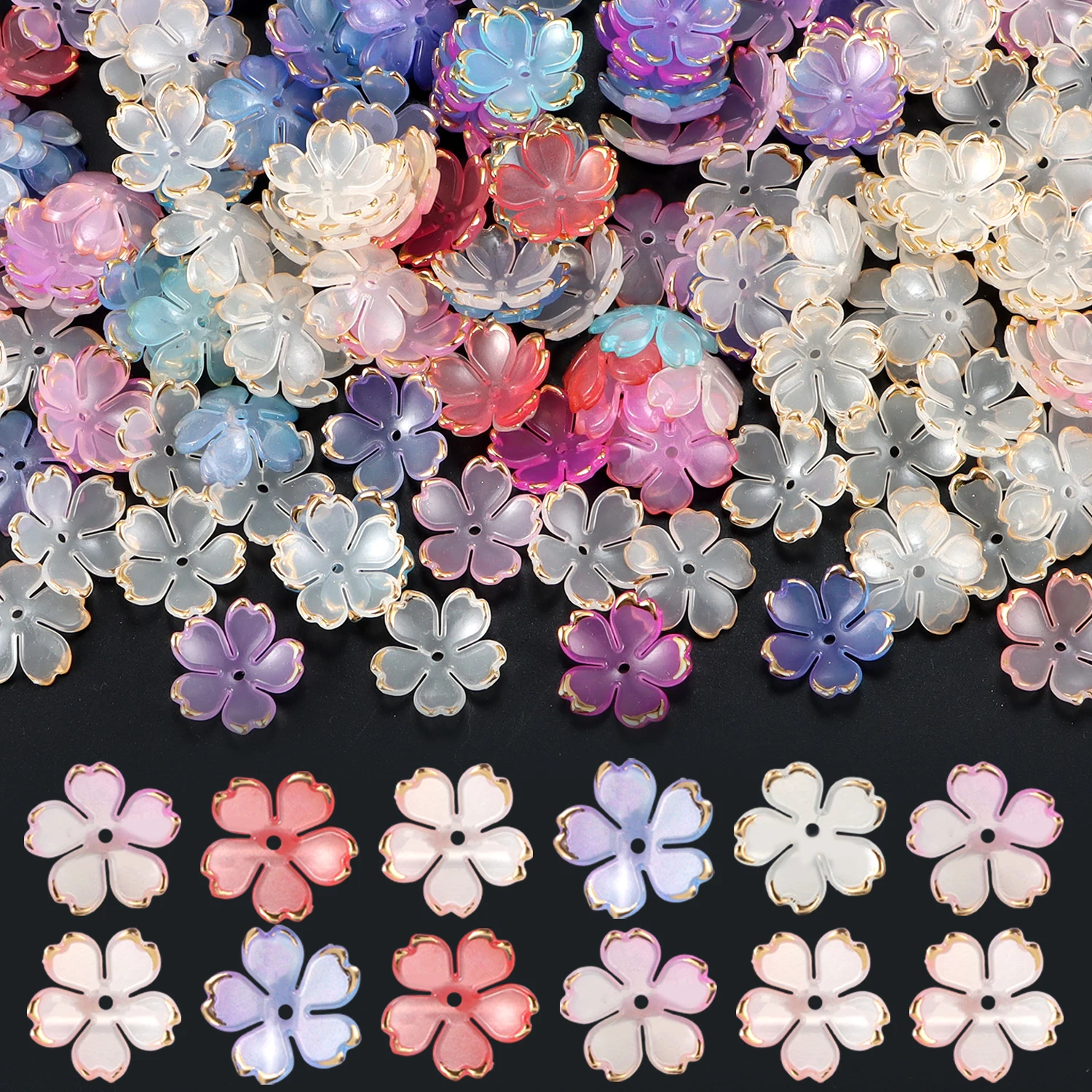 Perles acryliques en fleurs de cerisier, 50 pièces, pétales brossés dorés, connecteur de charme, boucles d'oreilles, accessoires de fabrication de bijoux pour cheveux