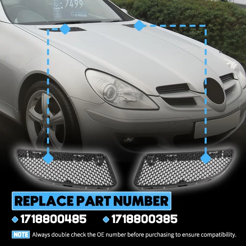 For 2005-2011 R171 Mercedes Benz SLK200 SLK280 SLK300 SLK350 Engine Hood Vent Grill Grille 1718800385 1718800485
