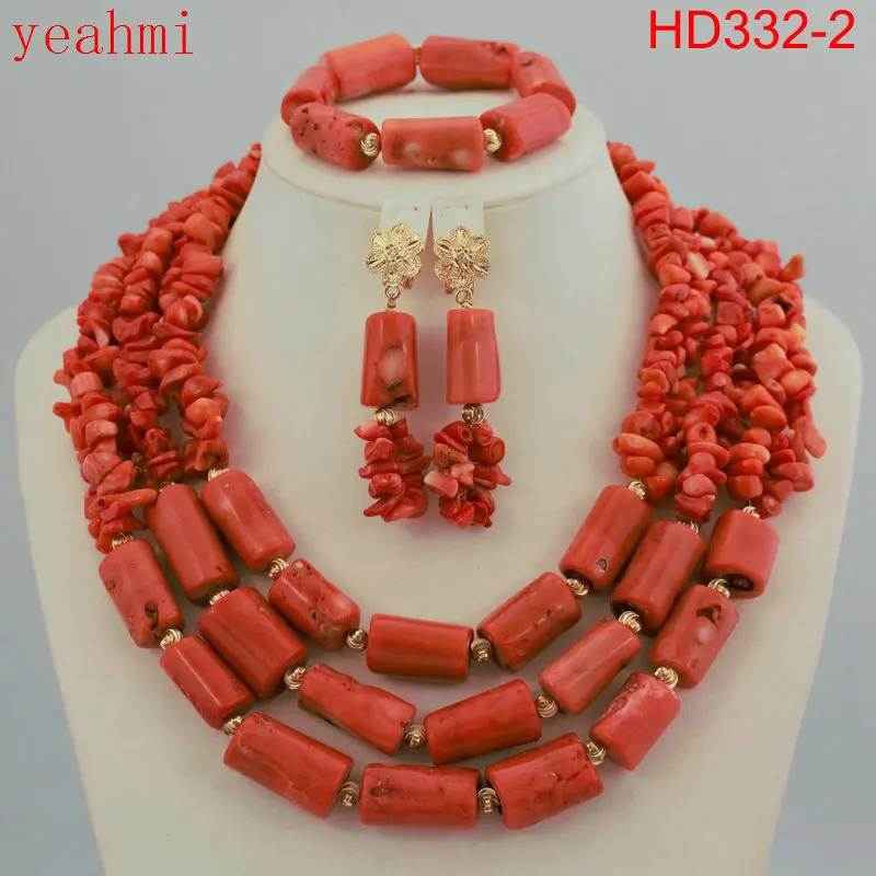 Coral Beads Statement Necklace Set Chunky Bib Beads African Jewelry Fashion Real Coral Necklace Set