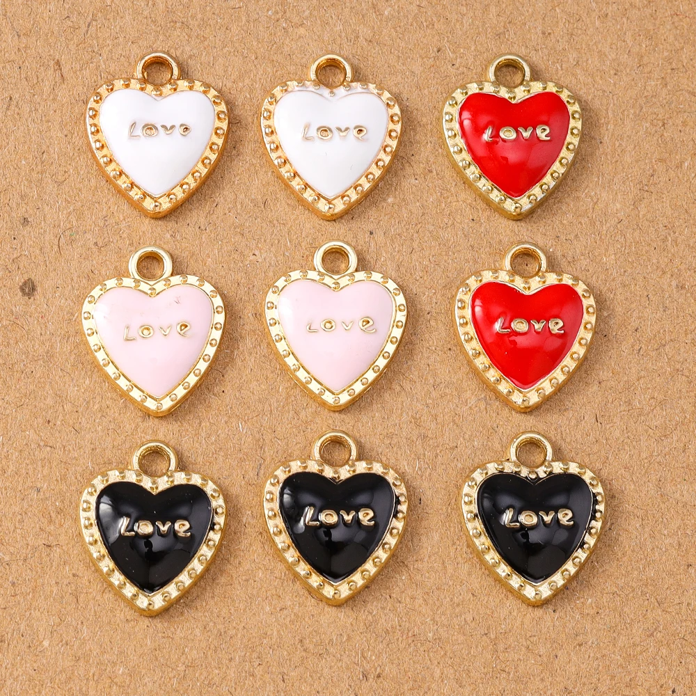 

10pcs Romantic Enamel Love Heart Letter Charms Pendants for Jewelry Making Necklace Earrings Bracelet DIY Accessories Supplies