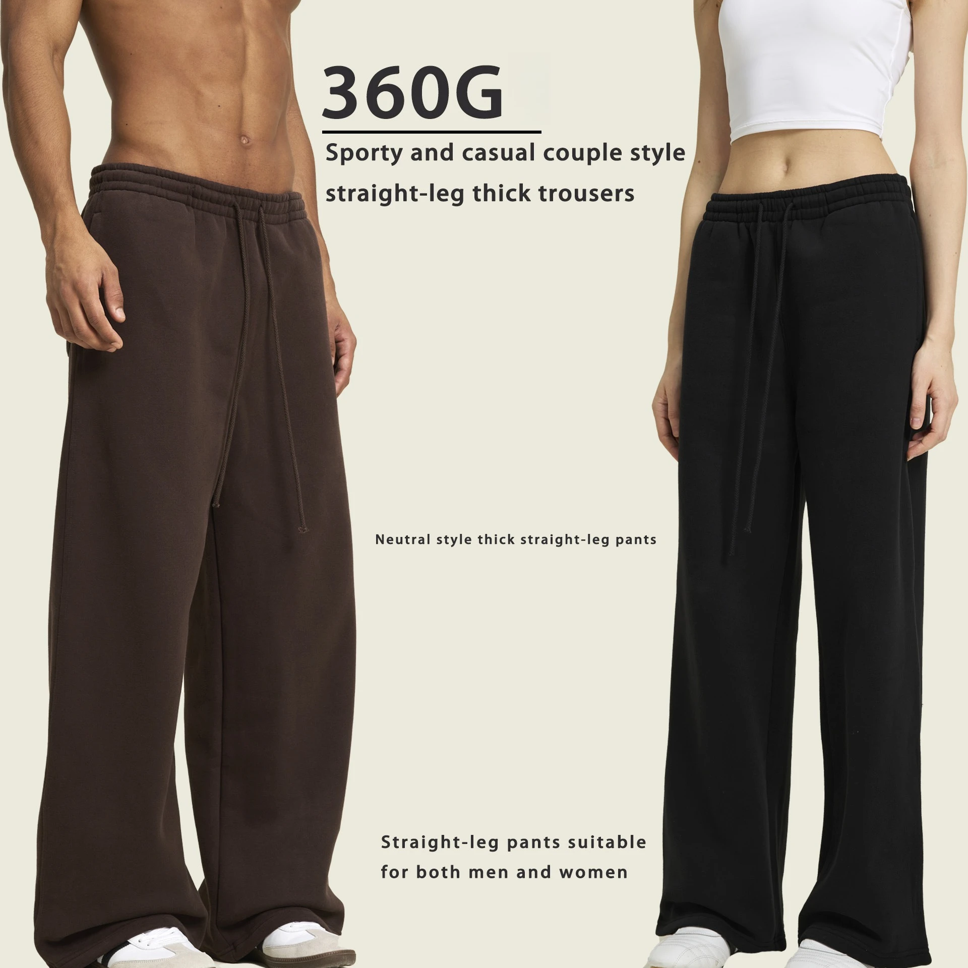 

Autumn/Winter 360G Thick Fleece Lined Straight-Leg Trousers - Sporty & Casual American Streetwear Couple Style Unisex