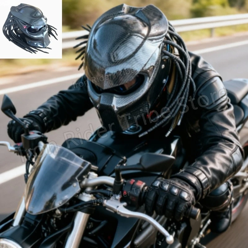 HOT Racing Predator Carbonfaser Integralhelm für Motorräder - DOT & ECE Zertifiziert Retro Cool Vollschutz Rennhelm