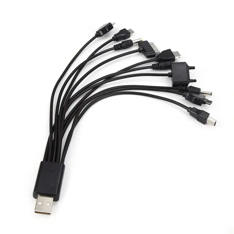 New Useful Black 10 In 1 USB 2.0 Version Multi Portable Charger Mobile Phone Cable Universal A Male To Multi Plug Charger Cable