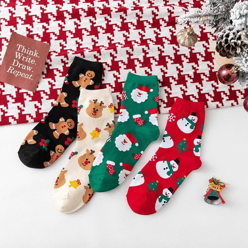 Natale Happy Socks donna autunno inverno Cartoon Mid-tube babbo natale Elk pupazzo di neve carino rosso confortevole pavimento Sleeping Sock Ins