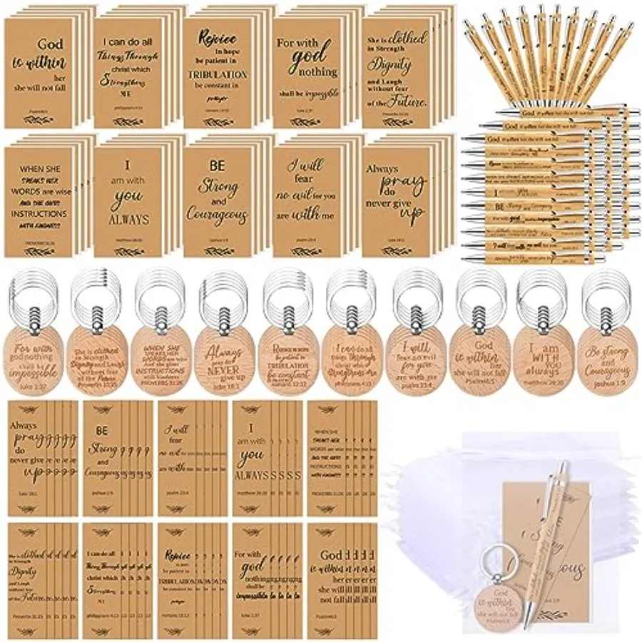 

200 Pcs Father Day Christian Gifts Bulk 50 Bible Verse Notebook 50 Religious Retractable Bamboo Pens 50 Religious Inspirational