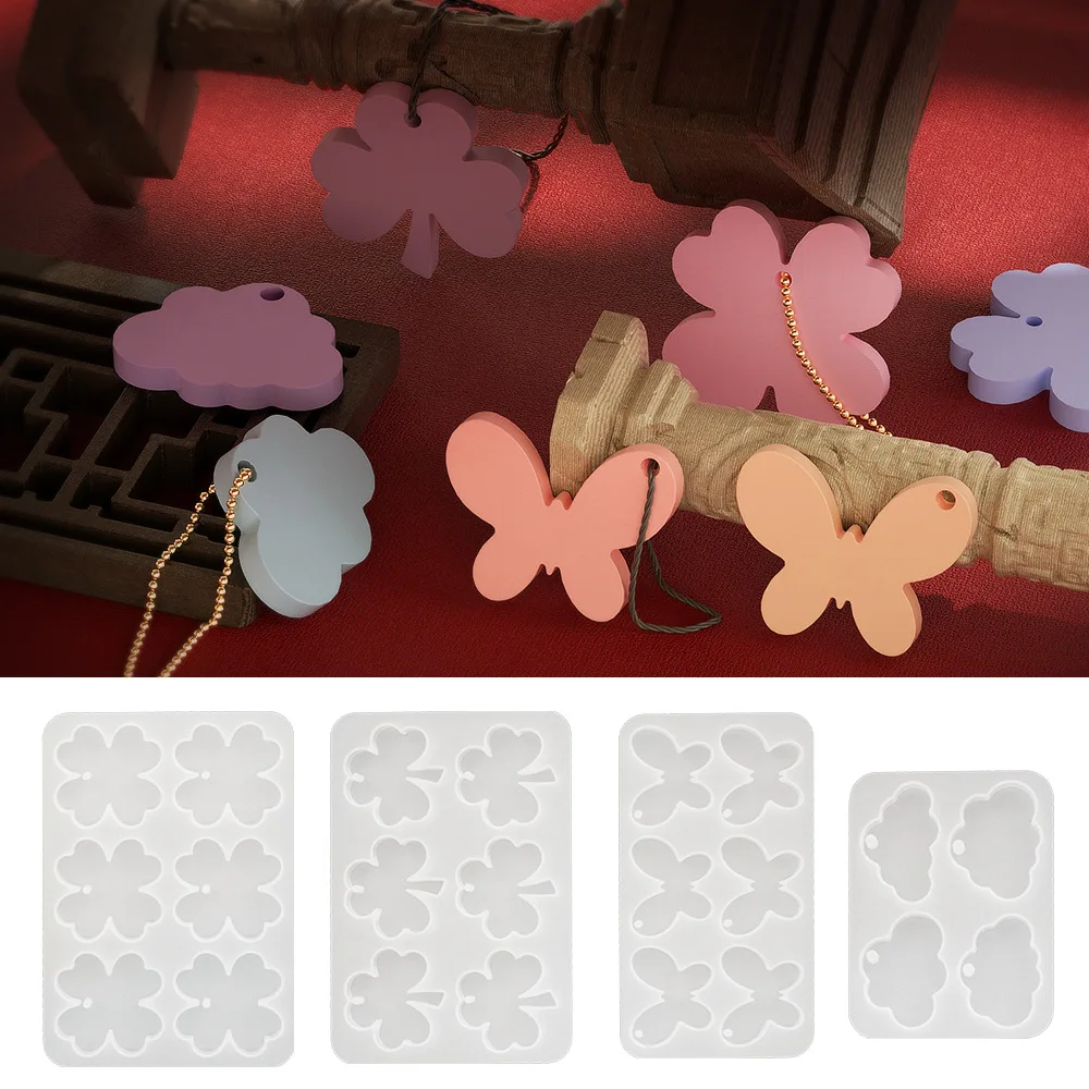 Simple Lucky Four-leaf Clover Butterfly Clouds Pendant Ornaments DIY Keychains Silicone Molds DIY Jewelry Crafts Making