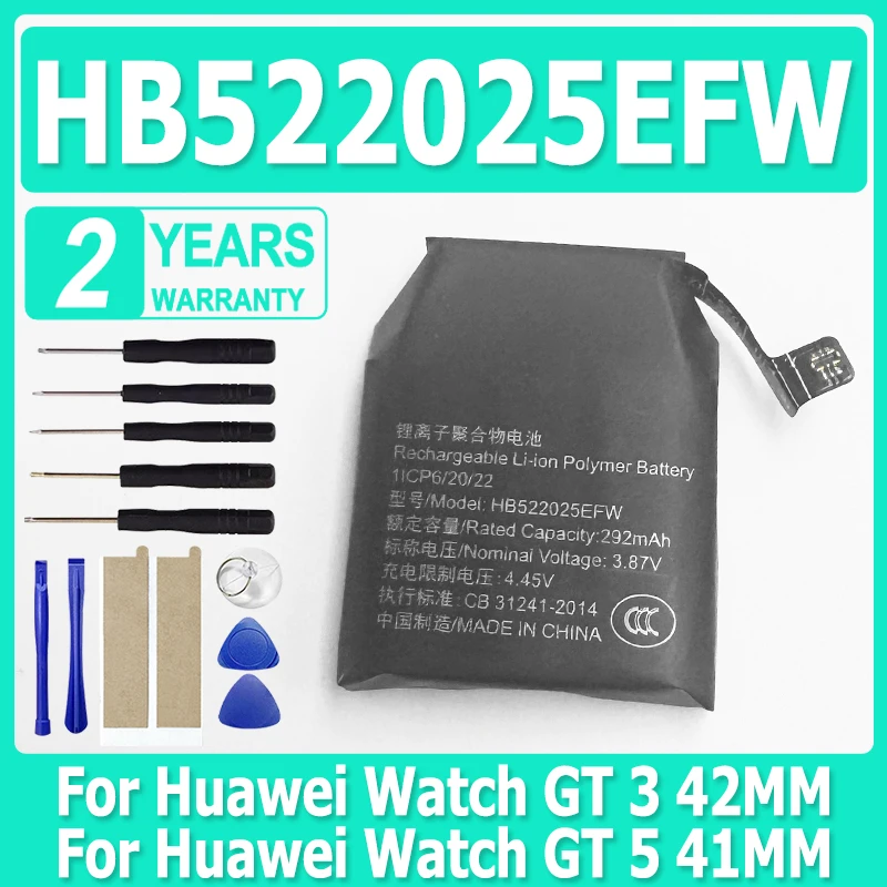 HB522025EFW For Huawei Watch GT 3 42MM GT 5 41MM HB522025EFW MIL-B19 Replacement Watch BatteryWatch GT3 Smart Watch + Free Tools