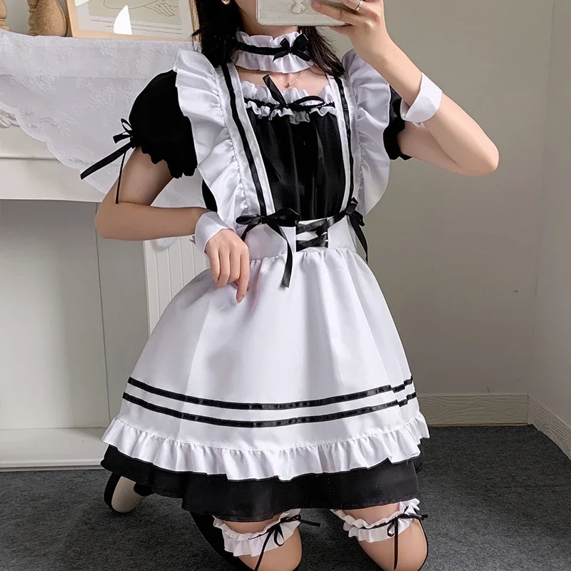 Disfraz de sirvienta Lolita para niñas y mujeres, uniforme de animación, traje japonés, ropa de vestir, color negro, 2024