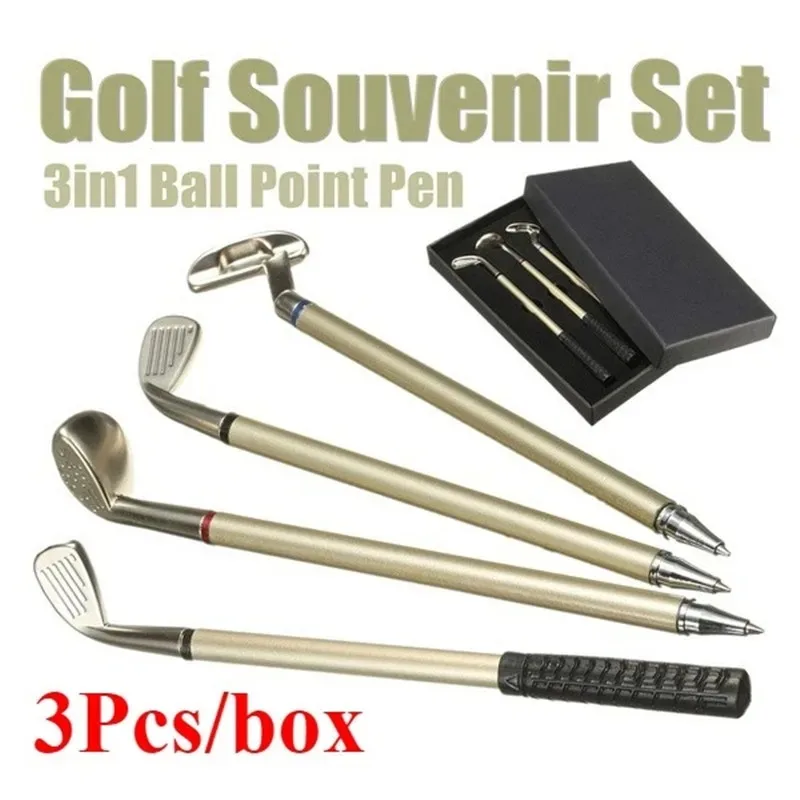 3pcs/Box Golfers Aluminum Alloy Golf Clubs Ball Ballpoint Golf Pen Set Creative Golf Fans Souvenir