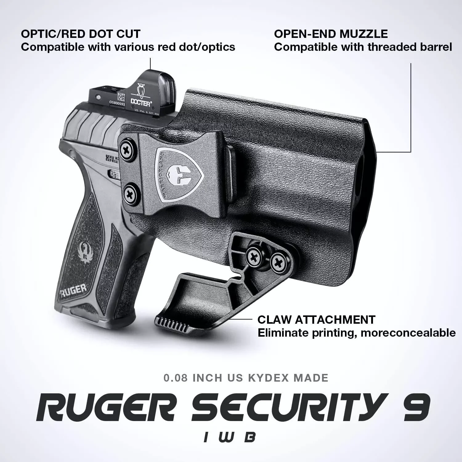 For Ruger Security 9/Security 9 Compact,IWB Kydex Holster Optic Cut&Claw,Mounting sight,Lock Click Sound,Right hand