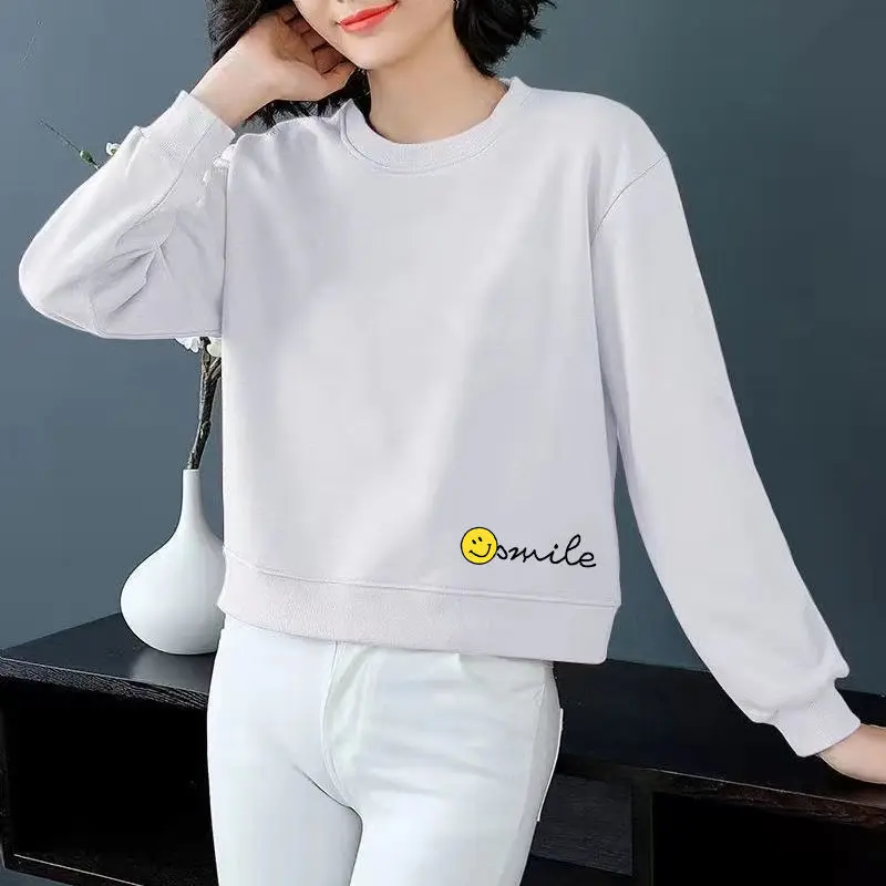 Di modo O-Collo Manica Lunga Stampata Lettera Casual T-Shirt Abbigliamento Donna 2024 Autunno Nuovo Allentato Del Tutto-fiammifero Magliette E Camicette Pendolari Tee camicia