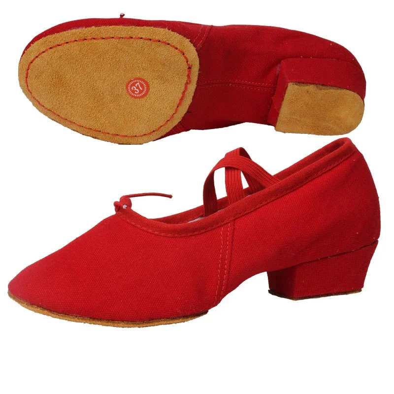 Chaussures en toile à talons bas pour la pratique de la danse de salon, chaussures souples pour professeur, salsa, tango, ballet, enfants, filles, femmes