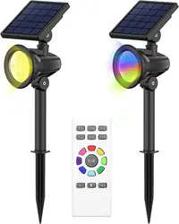 2er-Pack Intelamp Solar-Außenleuchte, Flutlicht, bunt, wasserdicht, LED, für Garten, Weg, Landschaft, Hof, Lampe, Solarstrahler