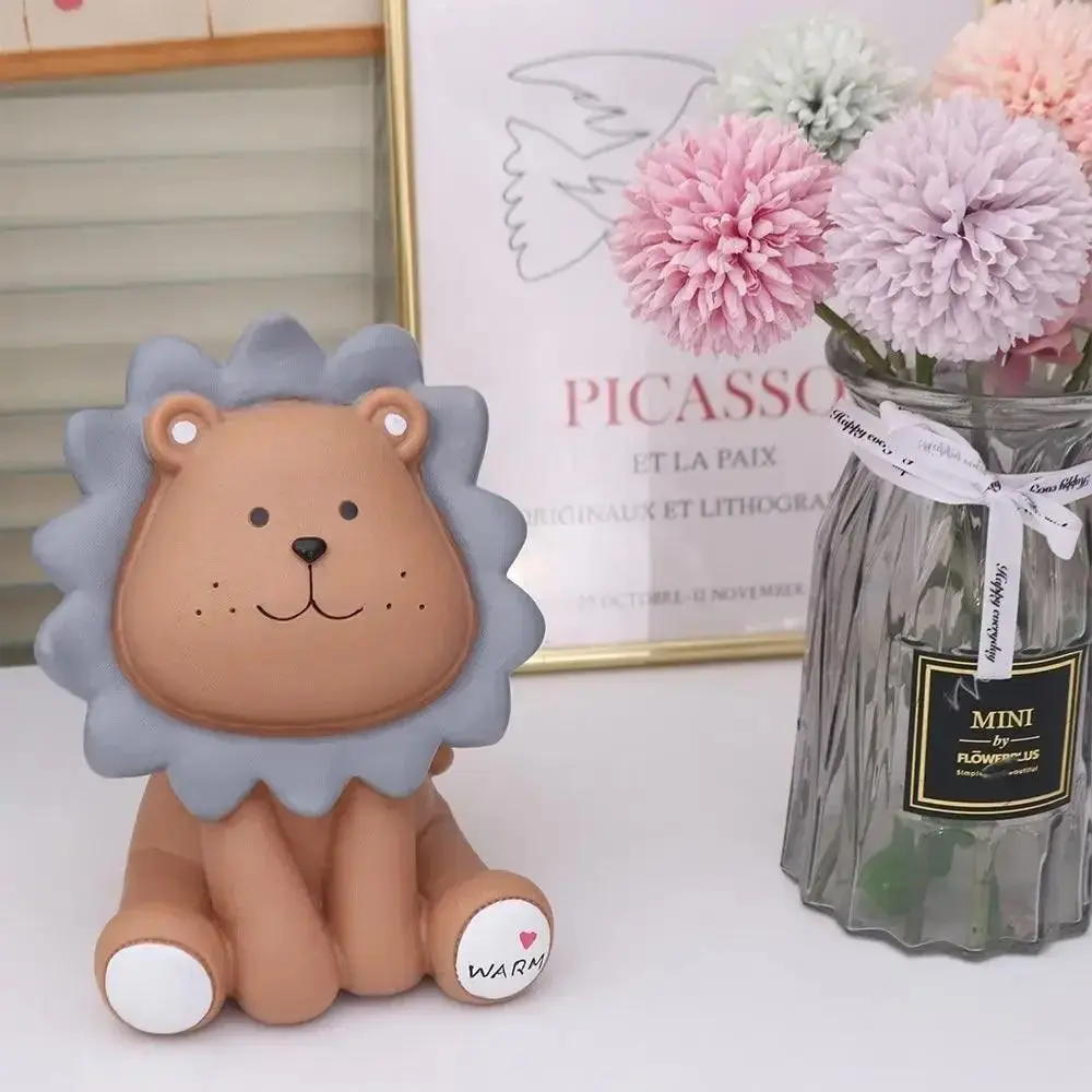 Large Capacity Lion Money Box Nordic Style Cartoon Piggy Bank Cute Style Resistant Fall Saving Box Home Decoration
