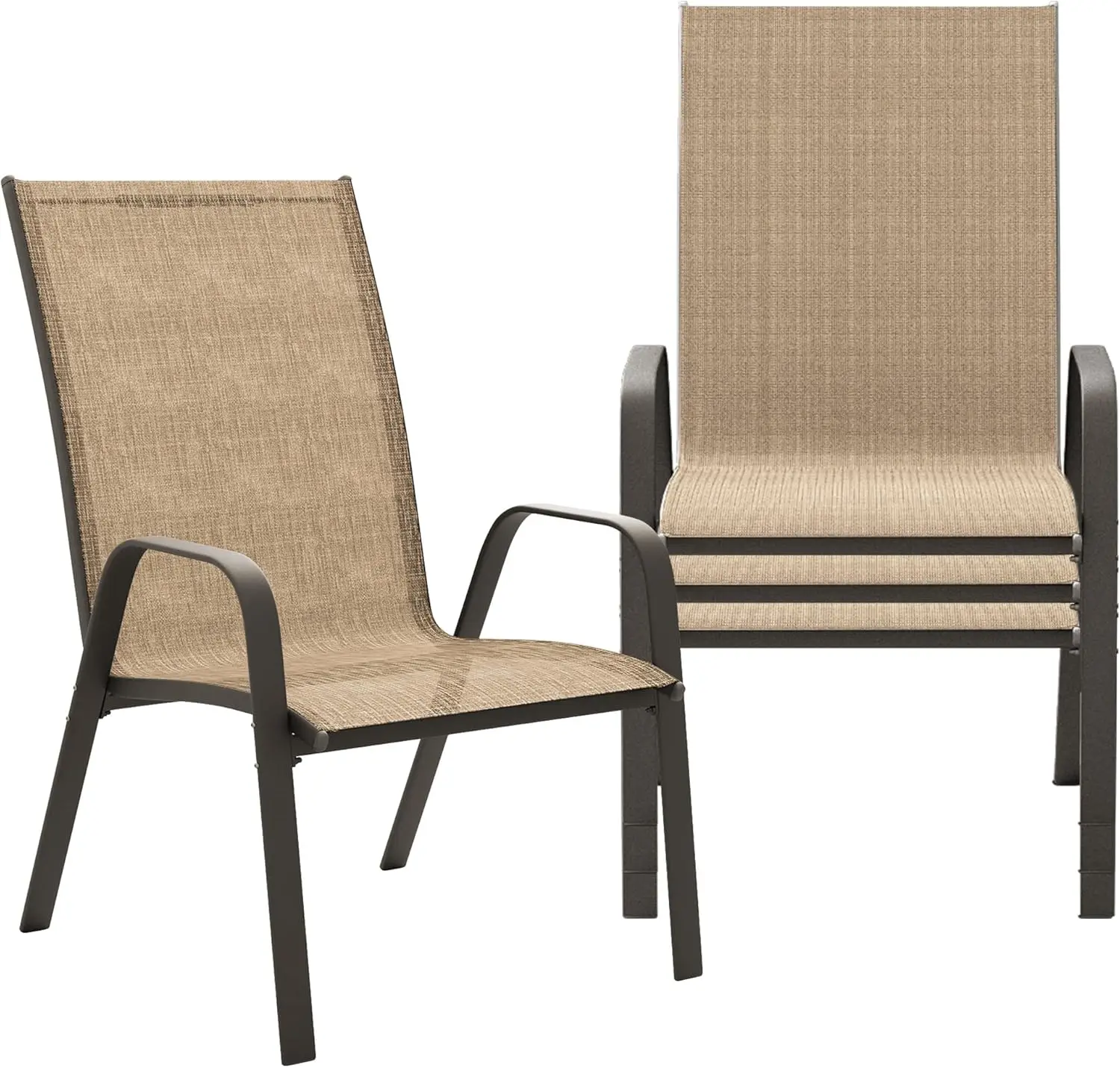 Set of 4 Outdoor Stackable Dining Chairs, All-Weather Beige Patio Furniture for Garden and Poolside