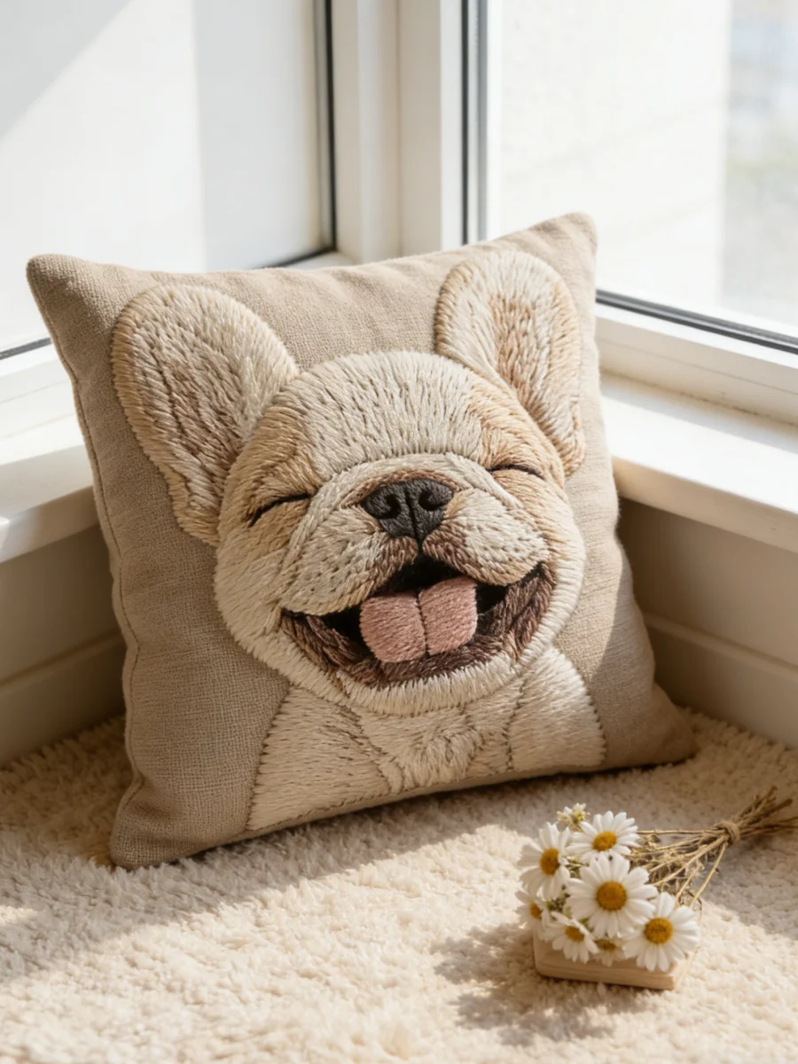 Unique 2D Flat-Printed Dog Face Pillowcase: Non-real Embroidery Design Sofa cushion cover, home decoration, 2D printing
