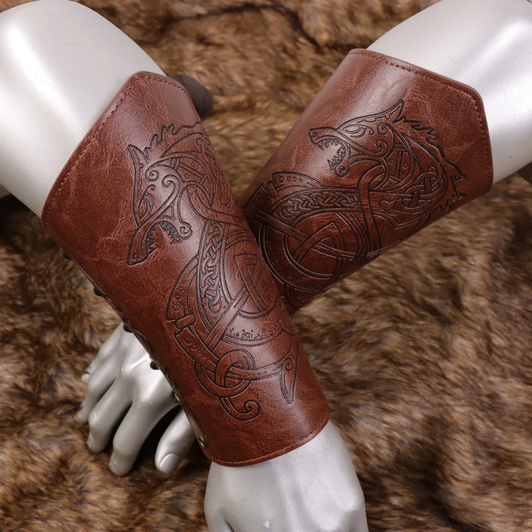 الفايكنج دعامات القرون الوسطى الجلود الذراع درع الكفة الجلود القفاز معصمه الشرير واقي للذراع التوى قفازات Vambrace للرجال والنساء #6